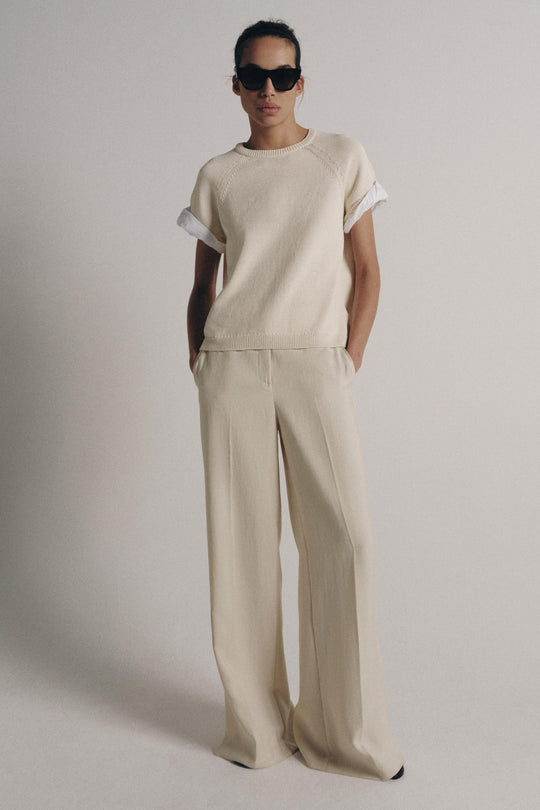 Pull en maille à manches contrastées avec revers