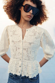 Veste romantique en maille contrastée