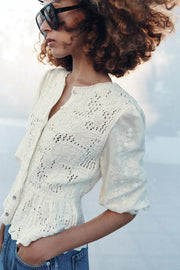 Veste romantique en maille contrastée