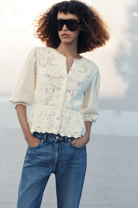 Veste romantique en maille contrastée