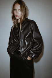 Blouson effet cuir à col montant
