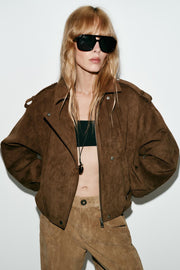 Blouson biker effet suédine oversize