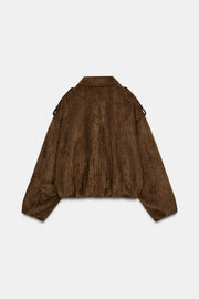 Blouson biker effet suédine oversize