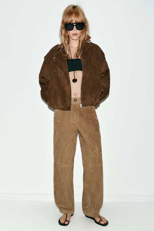 Blouson biker effet suédine oversize