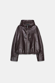Blouson effet cuir à capuche