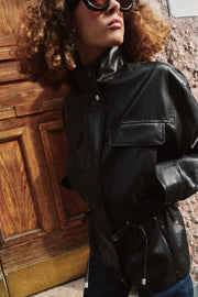 Blouson effet cuir à col montant