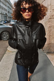 Blouson effet cuir à col montant