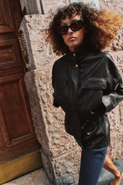 Blouson effet cuir à col montant