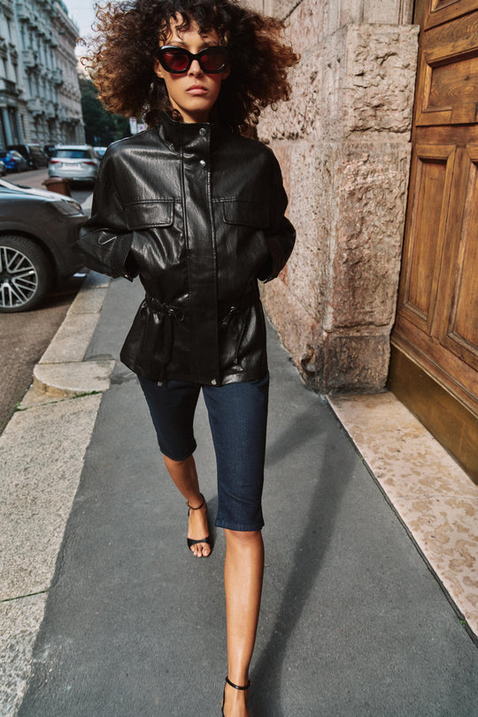 Blouson effet cuir à col montant