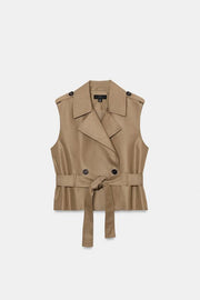 Gilet croisé avec ceinture et épaulettes