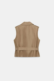 Gilet croisé avec ceinture et épaulettes
