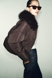 Veste bomber matelassée à revers effet fourrure