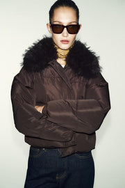 Veste bomber matelassée à revers effet fourrure