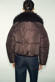 Veste bomber matelassée à revers effet fourrure