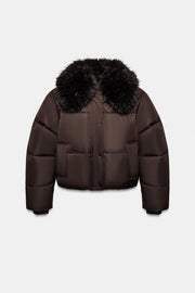 Veste bomber matelassée à revers effet fourrure