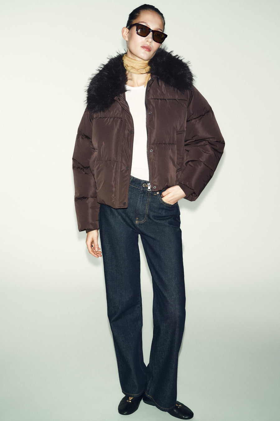 Veste bomber matelassée à revers effet fourrure