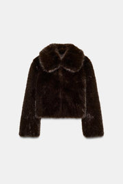 Manteau court effet fourrure à col revers