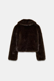 Manteau court effet fourrure à col revers