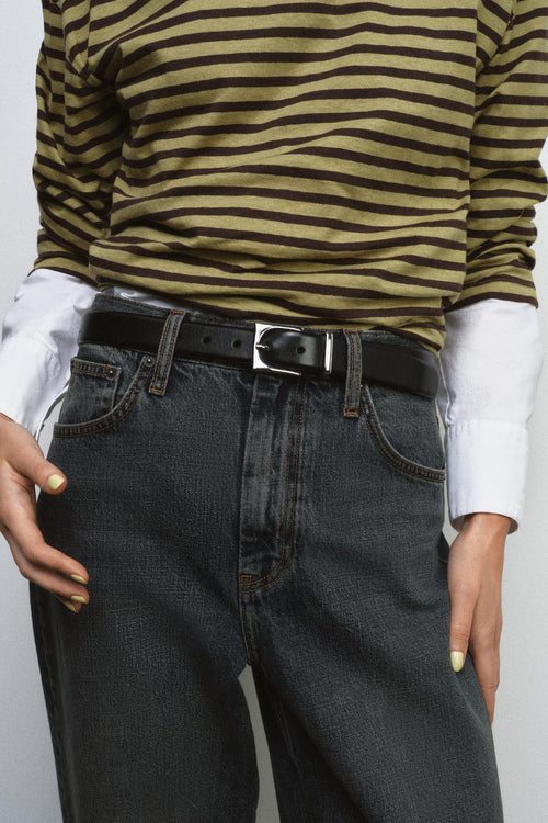 Ceinture 100 % cuir à boucle géométrique