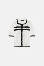 Veste en maille ajourée à manches courtes