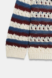 Veste à rayures en maille ajourée