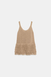 Top en maille à franges