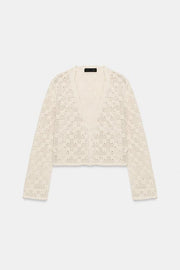 Veste en maille pointelle à fleurs