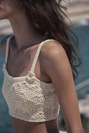 Top en maille pointelle à fleurs