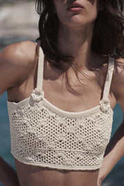 Top en maille pointelle à fleurs