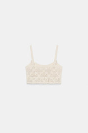Top en maille pointelle à fleurs