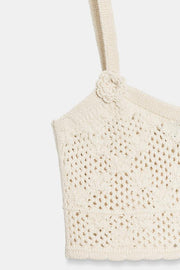 Top en maille pointelle à fleurs
