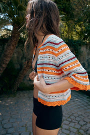 Veste en maille pointelle à rayures