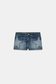 Short mini en denim TRF à motif étoiles