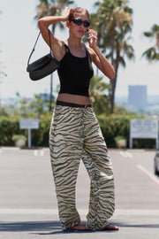 Pantalon large à cordons imprimé animalier