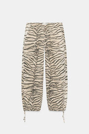 Pantalon large à cordons imprimé animalier