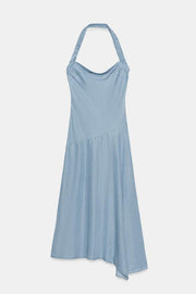 Robe en denim TRF dos-nu asymétrique
