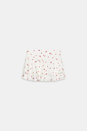 Jupe mini à volants à motif fraises