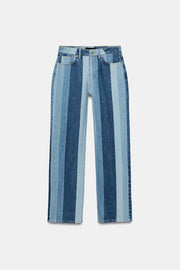 Jean Z1975 coupe droite taille mi-haute à rayures