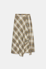 Jupe midi asymétrique à carreaux
