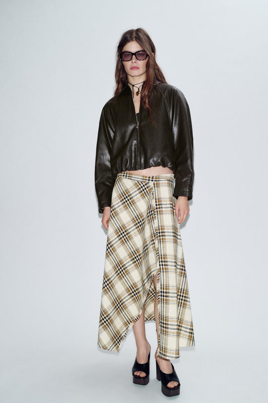 Jupe midi asymétrique à carreaux