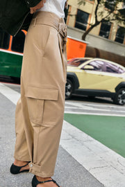 Pantalon paperbag à poches cargo