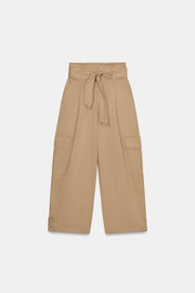 Pantalon paperbag à poches cargo