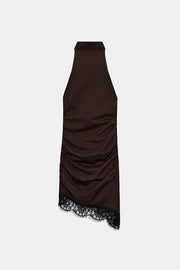Robe courte drapée en dentelle
