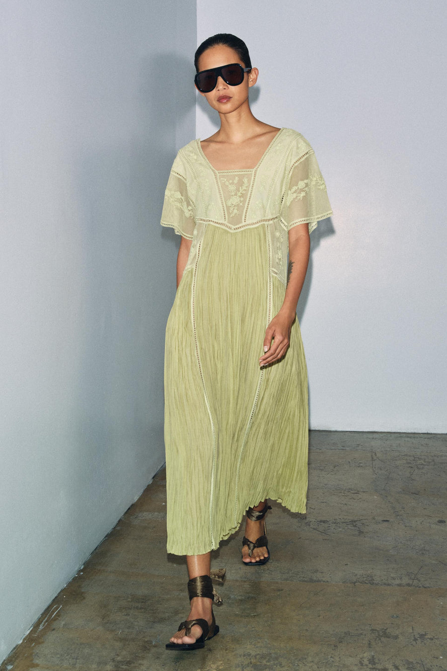 Robe plissée brodée ZW Collection