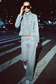 Veste en denim cintrée à boutons ZW Collection
