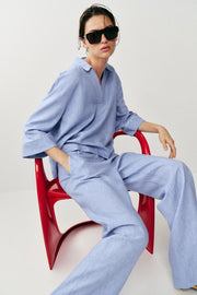 Blouse en lin à détails passepoilés