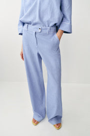 Pantalon en lin à détails passepoilés