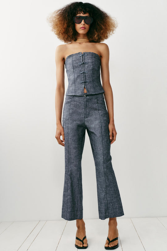 Pantalon mini coupe évasée en lin