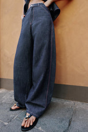 Pantalon coupe barrel en lin