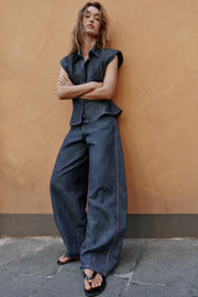 Pantalon coupe barrel en lin